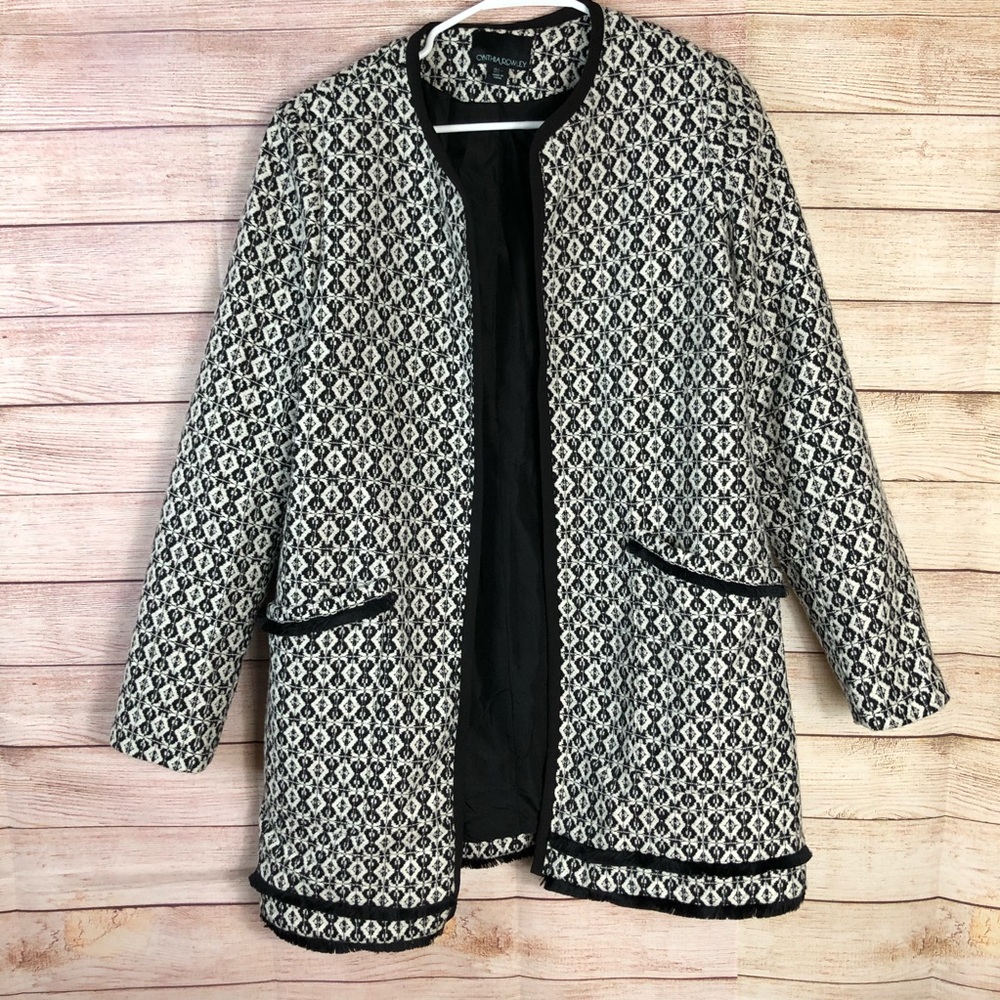 Cynthia Rowley Open Black White Blazer Jacket SzL
